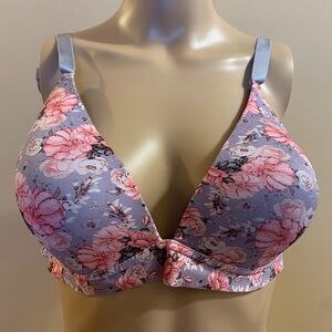 YMI intimates 40D, grey with pink floral pattern, EUC